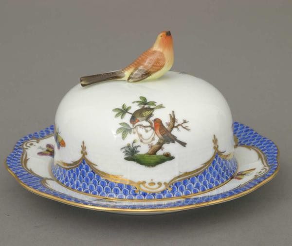 Butter dish, bird knob - Rothschild Bird Blue