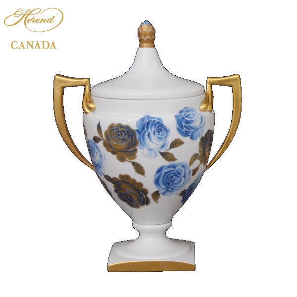 Empire Blue Roses Vase, acanthus knob