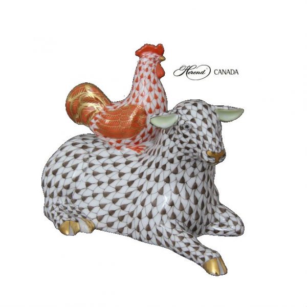 Sheep W/rooster - Full Fishnet Brown & Red