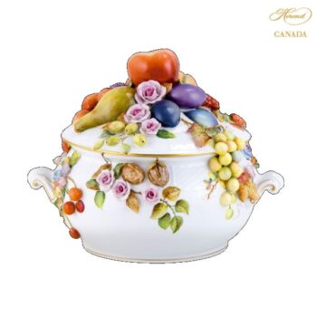 Soup tureen with flower and fruit - Natural