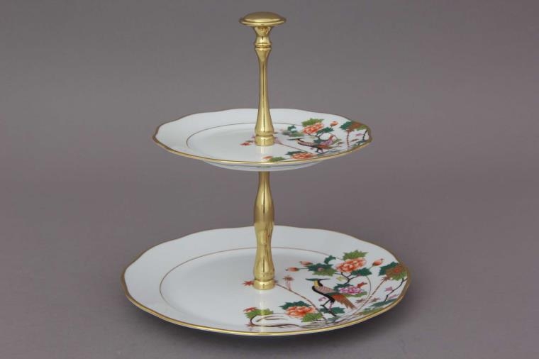 Two tier fruit stand - EDEN Blue - Gold handle