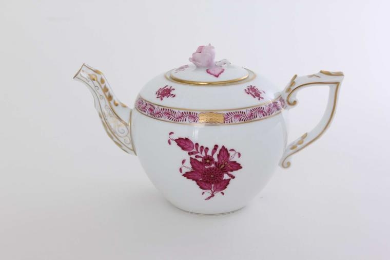 Teapot, rose knob (2 Cup) - Chinese Bouquet Raspberry