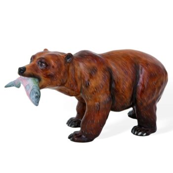 Grizzly Bear w. Salmon Fish - Matt Natural herend animal figurine