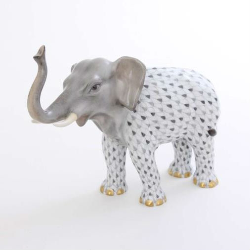 Herend Lucky Elephant Figurine - Fishnet / Natural