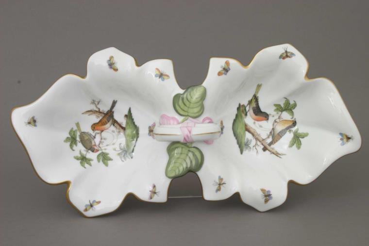 Double fancy dish, leaf-shaped - Herend Rothschild Bird