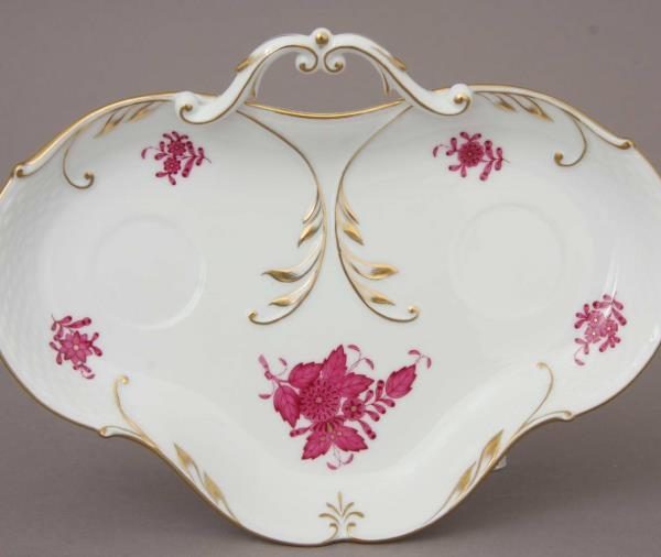Chinese Bouquet Raspberry Herend Decor Dish w. 24k. Gold