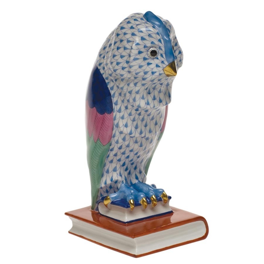Herend Fishnet Owl Sitting on Book
