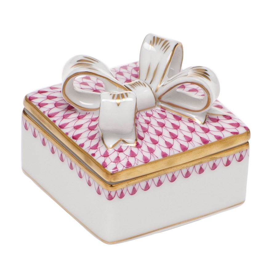 Herend Box with Bow - Fishnet Pink