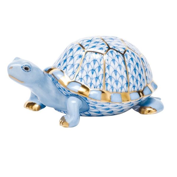 Herend Box Turtle Figurine Blue Fishnet