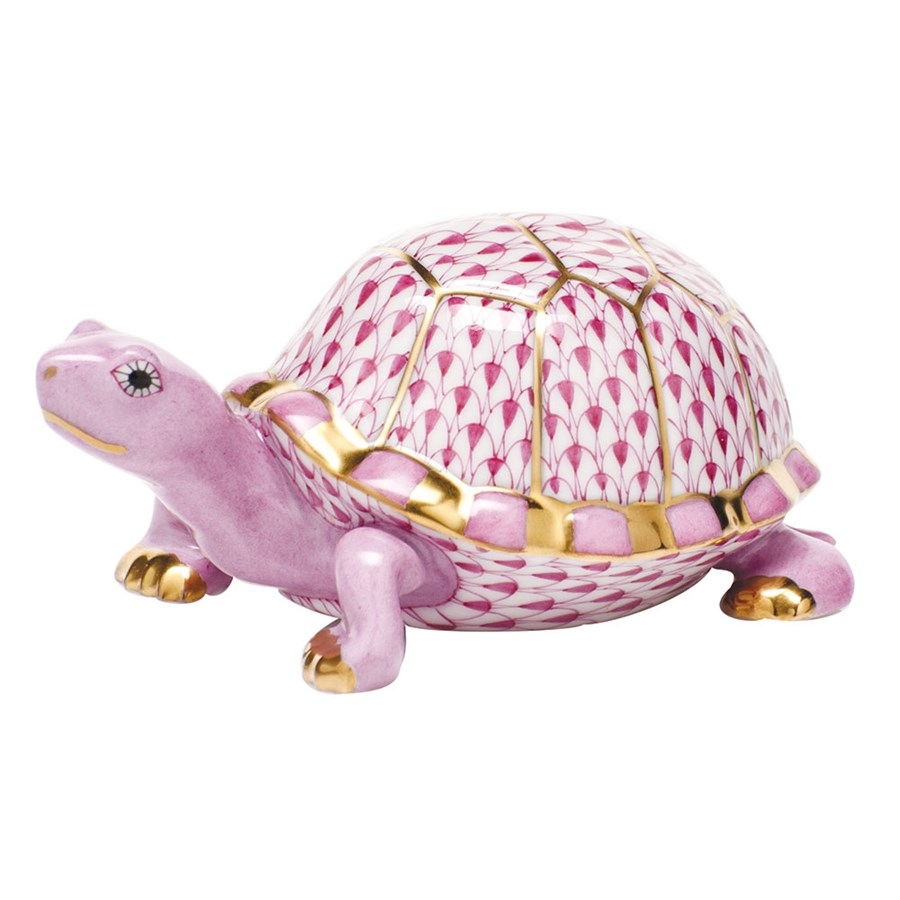 Herend Box Turtle Figurine Pink Fishnet