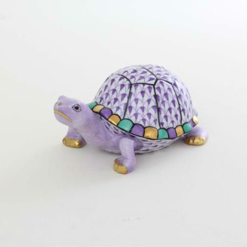 Herend Box Turtle Figurine Purple Fishnet