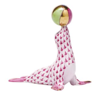 Herend Sea Lion with Ball Figurine Pink Fishnet