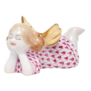 Herend Tranquility Lying Angel Figurine Pink Fishnet