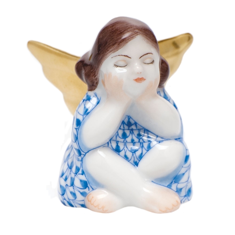 Herend Heavenly Bliss Angel Figurine Blue Fishnet