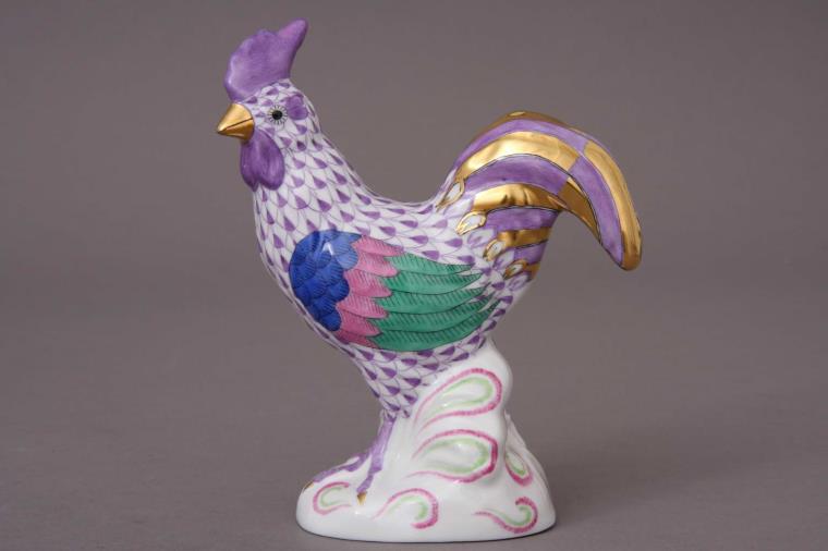 05032-0-00 VHLM Medium Rooster Figurine - Fishnet Purple Lilac Fishnet Purple - Only available with Herend Canada