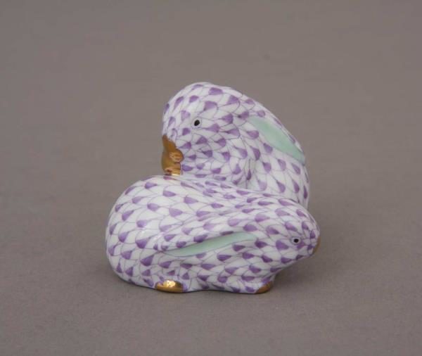 05324-0-00 VHL Pair of mini rabbits - Fishnet Purple Herend Porcelain Figurine of a Pair of Miniature Rabbits Code: 05324-0-00 VHP+VHL Height: 40mm Length: 50mm Width: 38mm