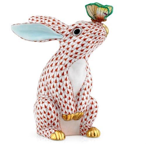 Herend Bunny with Butterfly on Nose Fishnet Rust