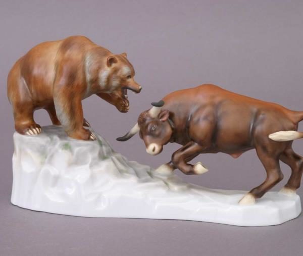 15876-0-00 MCD Bull and Bear Animal Figurine Matt Natural