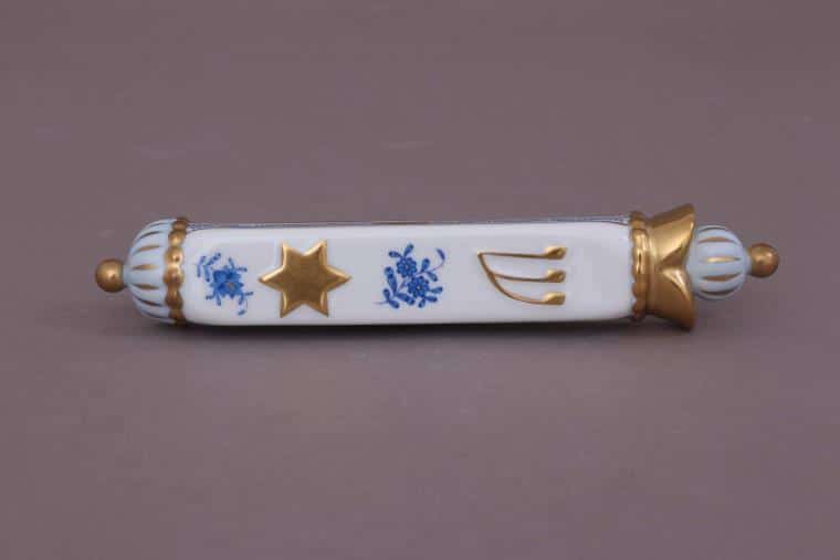 Mezuzah - Chinese Bouquet Blue Herend Judaica Collection - Available with world-wide shipping