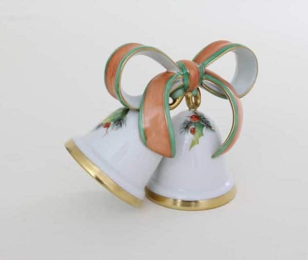Wedding Bells - Christmas NOEL Make your special day unforgettable with this hand-painted wedding bell figurine and ribbons. This Wedding Bell is hand-painted with Herend's signature Christmas decor NOEL with Green and Red theme colors and 24gk gold