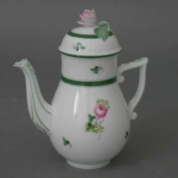 Herend Vienna Rose Coffee Pot, rose knob 450 ml European style hand-painted fine porcelain imported by Herend Canada.