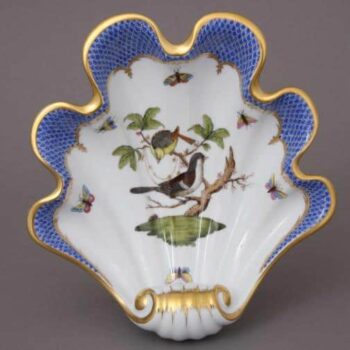 Shell - Rothschild Bird Blue Fishnet 07521-RO-EB Great gift for any occasion. Shell decor dish hand-painted with classic Herend decor with a modern twist