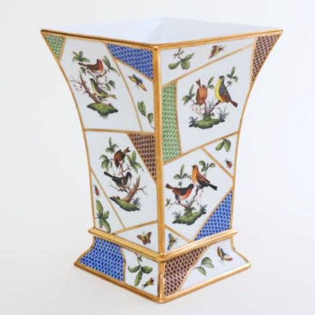 Herend Rothschild Bird Fishnet Vase This was designed for the 160th anniversary of Rothschild Bird decor. The vase has been hand-painted with various versions of the world-famous Herend bird decor and different colours of fishnet painting