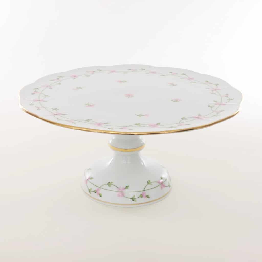Herend-Cake-Plate-on-Stand-Petite-Blue-Garland-Pink
